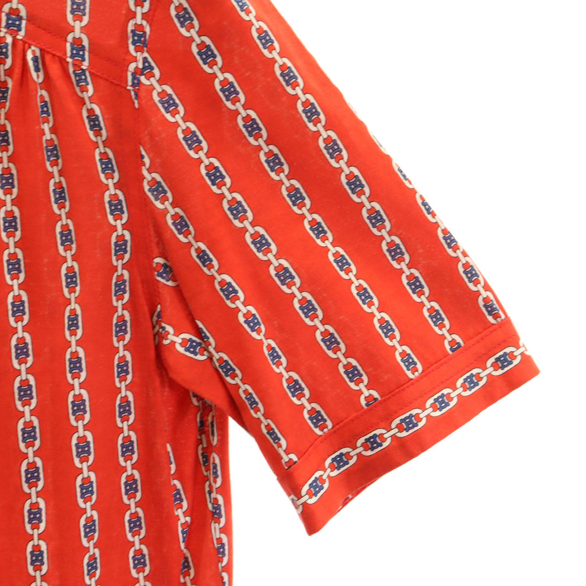 CELINE セリーヌ 70s 80s イタリア製 ヴィンテージ チェーン柄 半袖 シャツ 40 レッド レディース