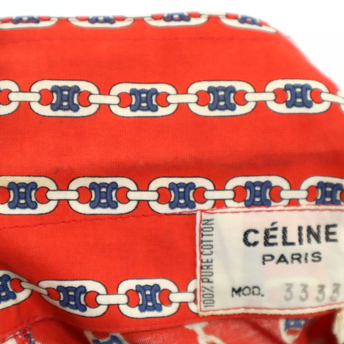 CELINE セリーヌ 70s 80s イタリア製 ヴィンテージ チェーン柄 半袖 シャツ 40 レッド レディース