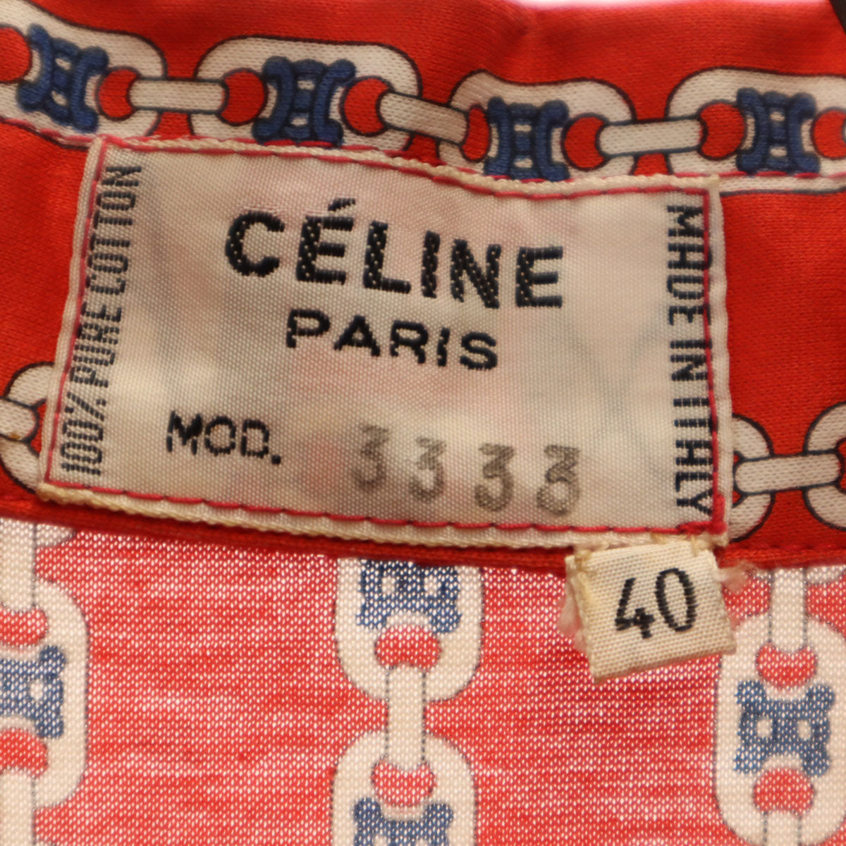 CELINE セリーヌ 70s 80s イタリア製 ヴィンテージ チェーン柄 半袖 シャツ 40 レッド レディース