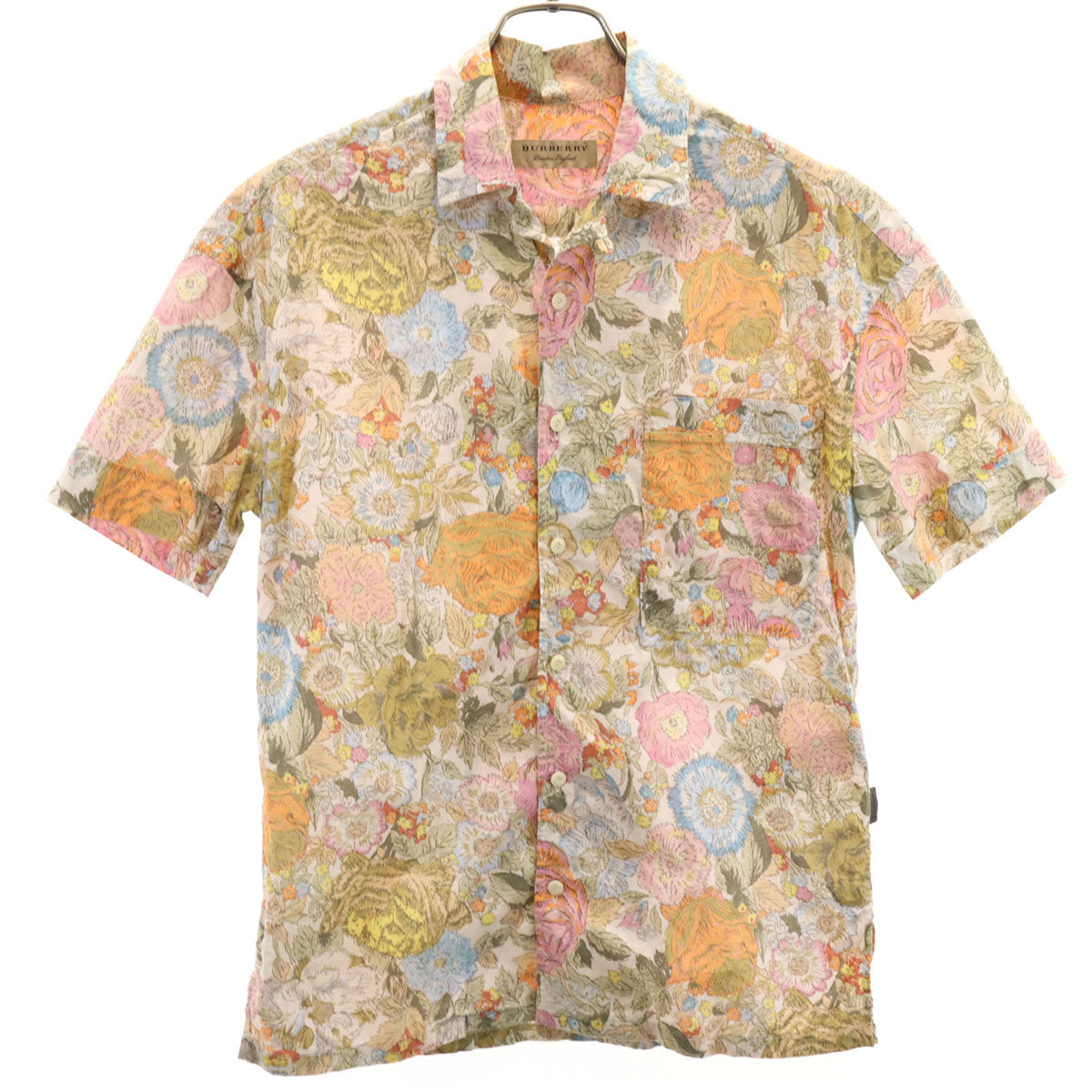 BURBERRY バーバリー 花柄 半袖 オープンカラーシャツ XS アイボリー メンズ