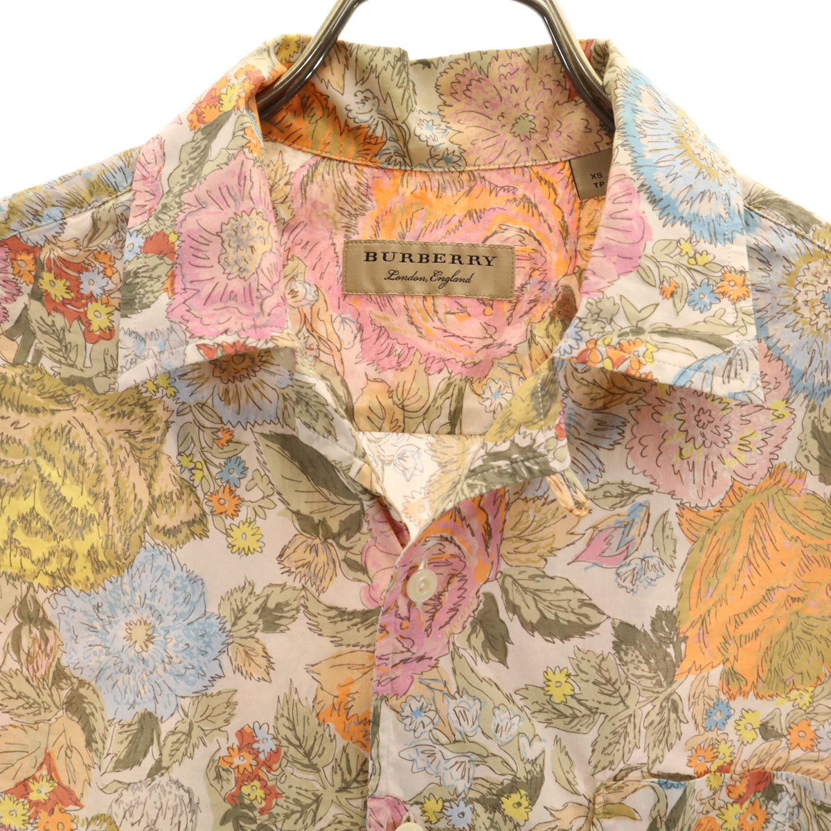BURBERRY バーバリー 花柄 半袖 オープンカラーシャツ XS アイボリー メンズ