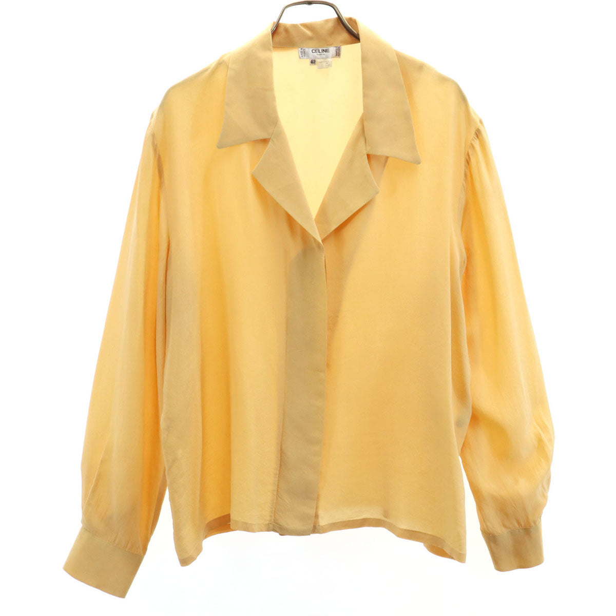 CELINE セリーヌ 90s フランス製 シルク オールド ジェーシーシ 長袖 シャツ 42 イエローオレンジ レディース