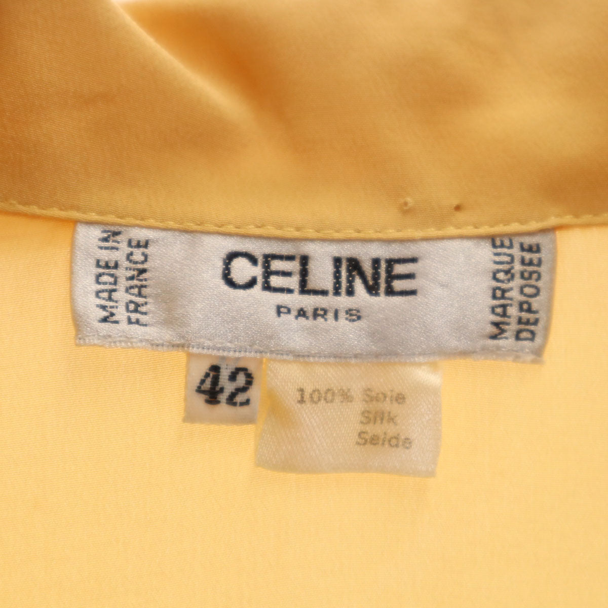 CELINE セリーヌ 90s フランス製 シルク オールド ジェーシーシ 長袖 シャツ 42 イエローオレンジ レディース