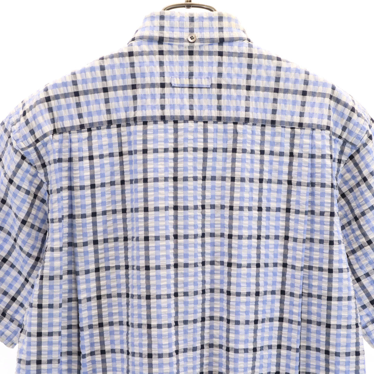 BURBERRY LONDON バーバリーロンドン チェック柄 半袖 シアサッカー ボタンダウンシャツ M ブルー メンズ