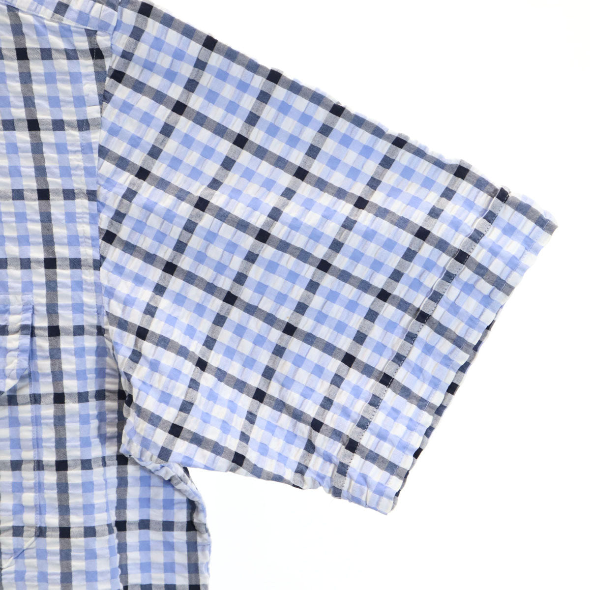 BURBERRY LONDON バーバリーロンドン チェック柄 半袖 シアサッカー ボタンダウンシャツ M ブルー メンズ