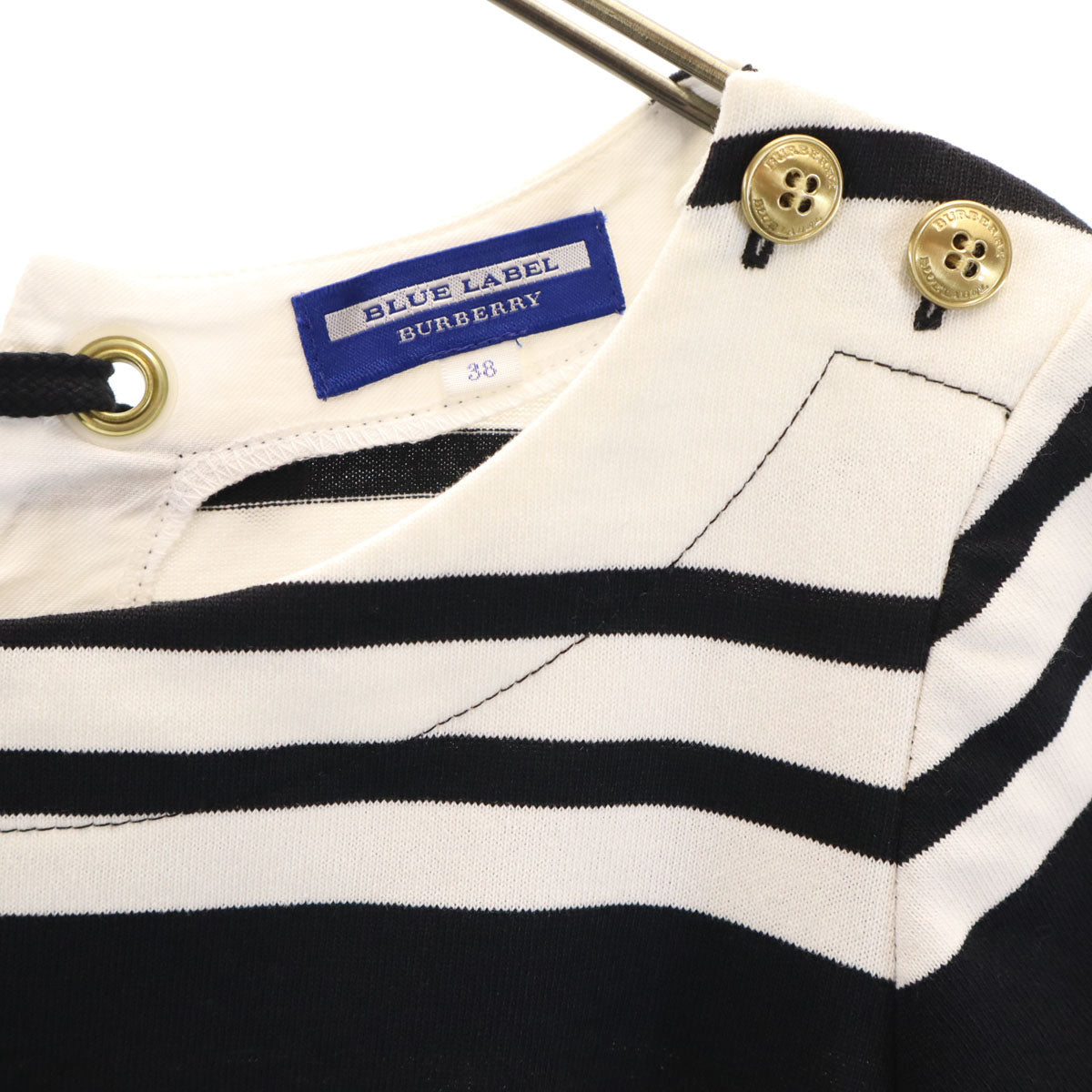 BURBERRY BLUE LABEL バーバリーブルーレーベル ボーダー柄 半袖 ワンピース 38 ホワイト 三陽商会 レディース
