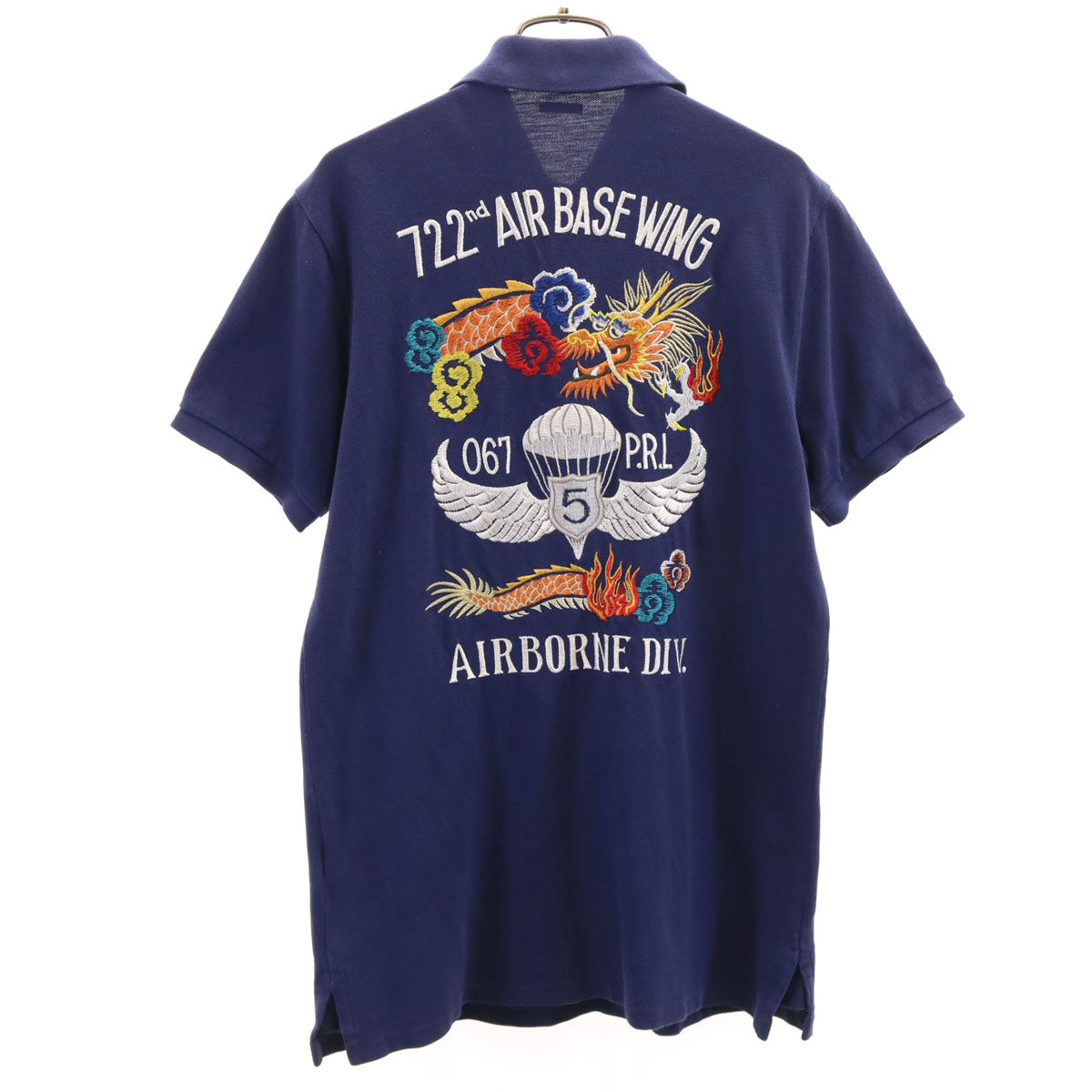 POLO RALPH LAUREN ポロラルフローレン タイガー ドラゴン刺繍 半袖 CUSTOM FIT ポロシャツ M ネイビー 鹿の子 虎 龍 メンズ