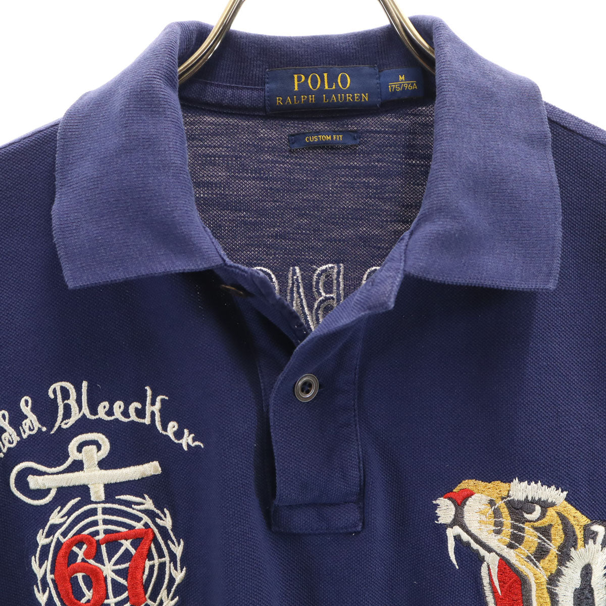 POLO RALPH LAUREN ポロラルフローレン タイガー ドラゴン刺繍 半袖 CUSTOM FIT ポロシャツ M ネイビー 鹿の子 虎 龍 メンズ