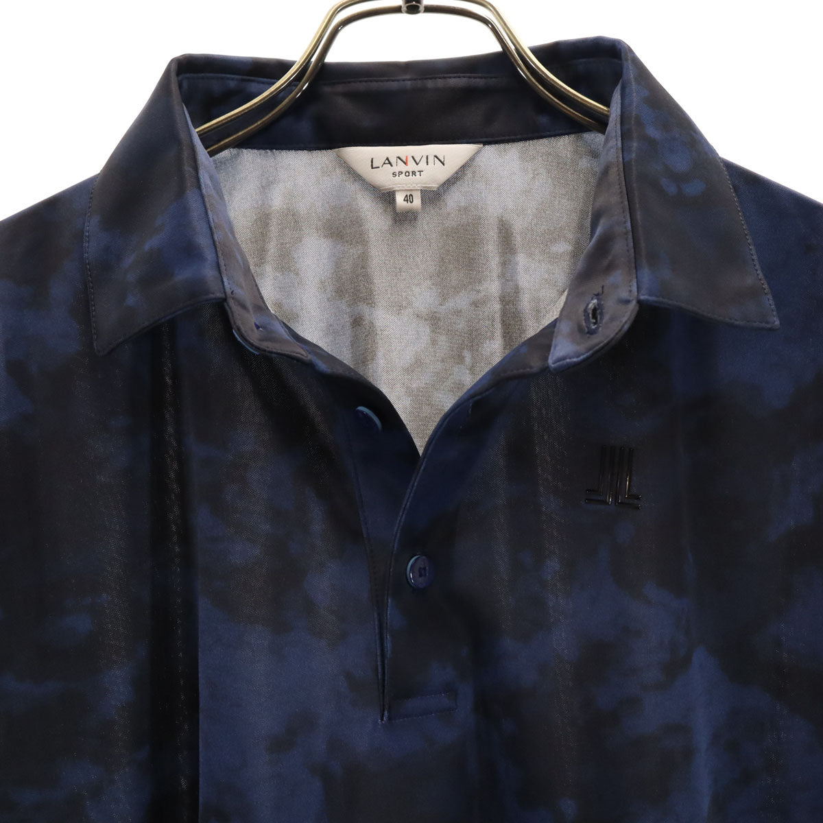 美品 LANVIN SPORT ランバンスポール 総柄 ゴルフ 半袖 ポロシャツ 40 ネイビー メンズ