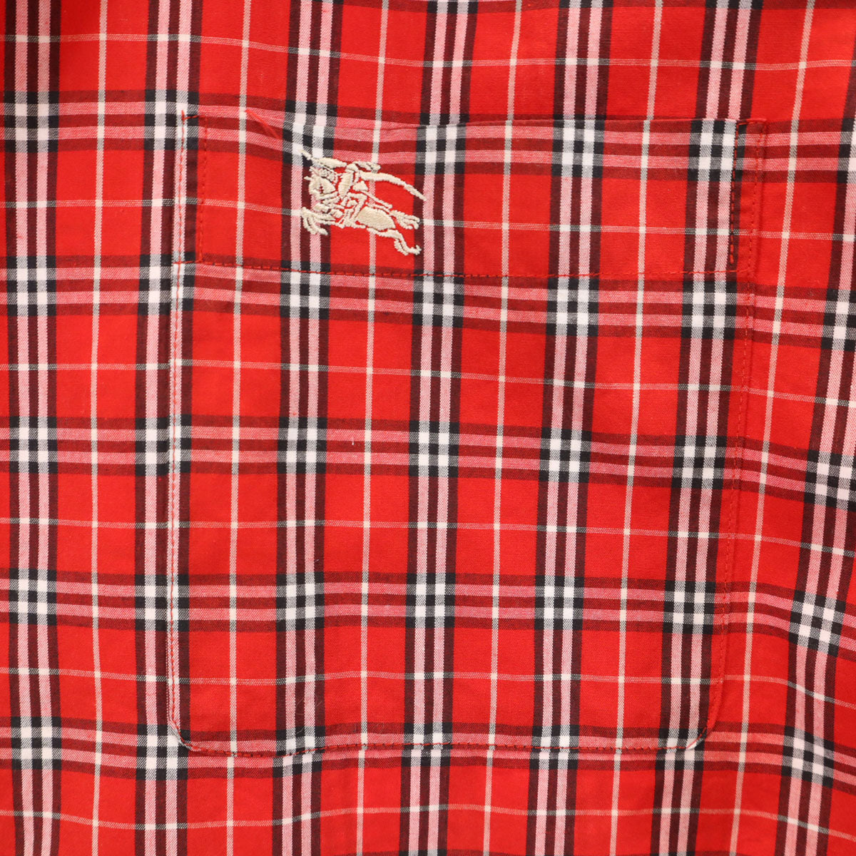 美品 BURBERRY LONDON BLUE LABEL バーバリー ロンドン ブルーレーベル 日本製 チェック柄 半袖 シャツ M レッド 三陽商会 メンズ