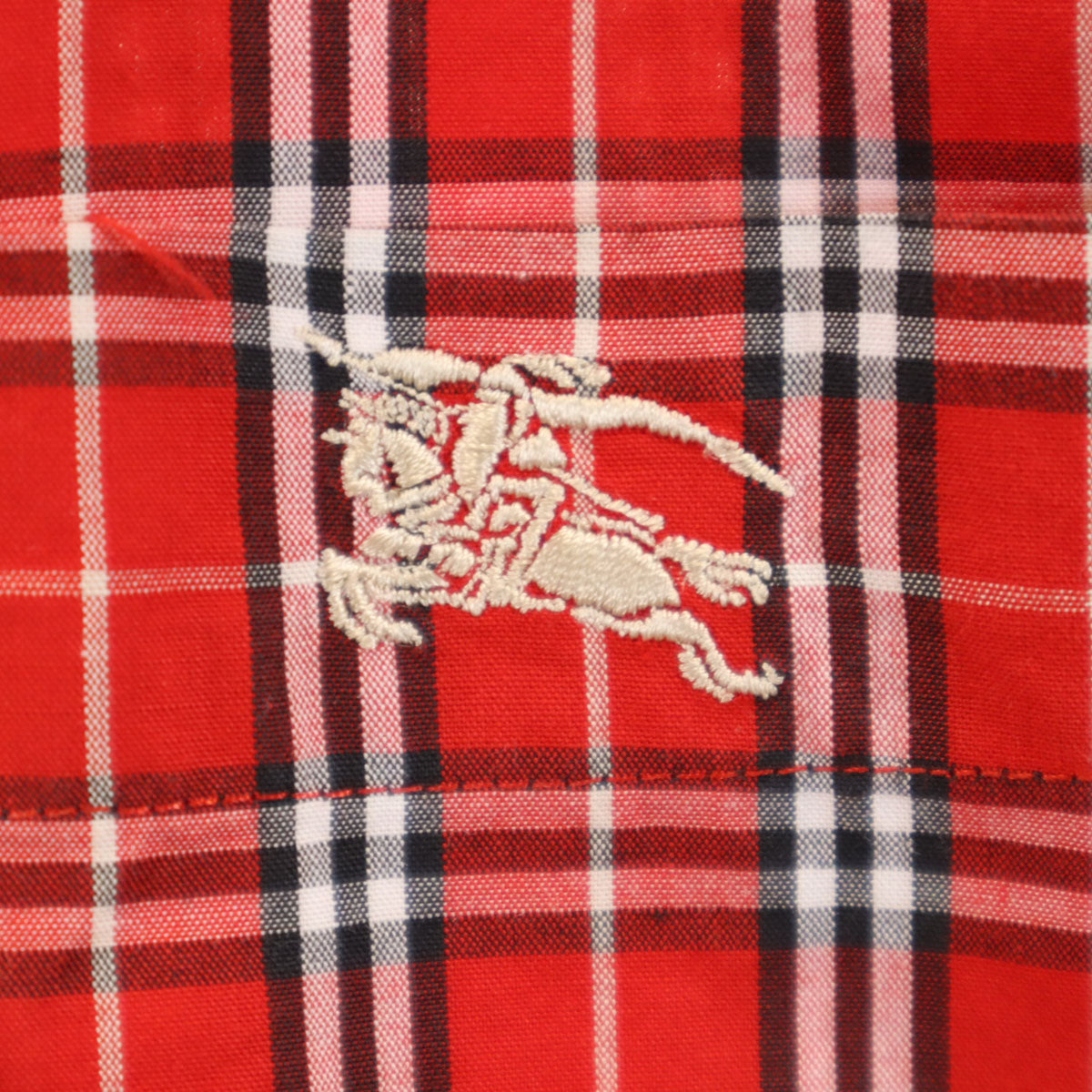 美品 BURBERRY LONDON BLUE LABEL バーバリー ロンドン ブルーレーベル 日本製 チェック柄 半袖 シャツ M レッド 三陽商会 メンズ
