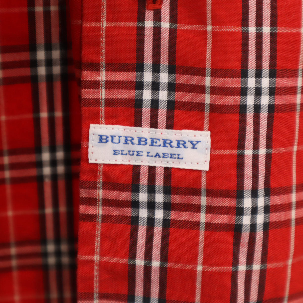 美品 BURBERRY LONDON BLUE LABEL バーバリー ロンドン ブルーレーベル 日本製 チェック柄 半袖 シャツ M レッド 三陽商会 メンズ