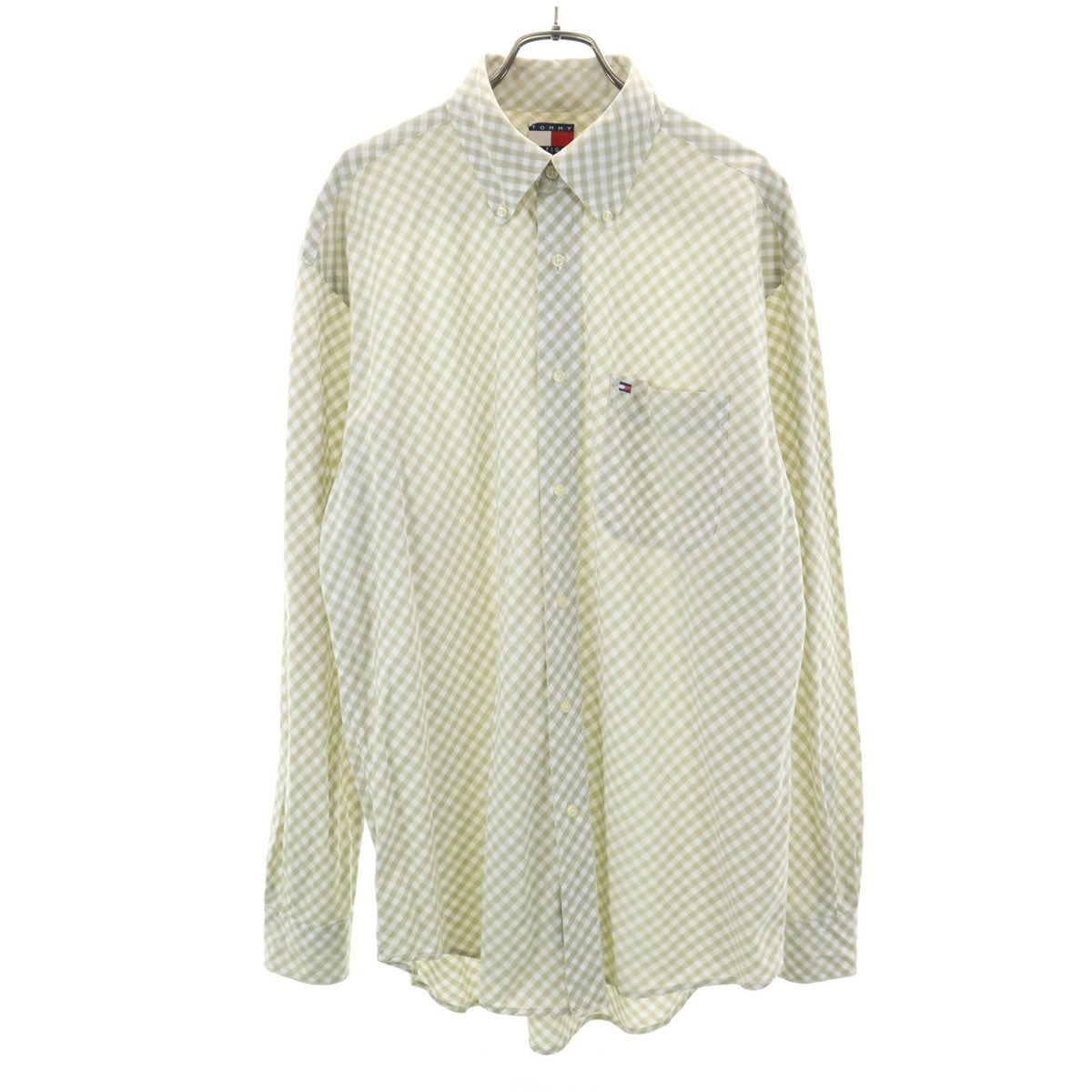 TOMMY HILFIGER トミーヒルフィガー 90s オールド フラッグタグ ギンガムチェック柄 長袖 ボタンダウンシャツ M ライトグリーン メンズ