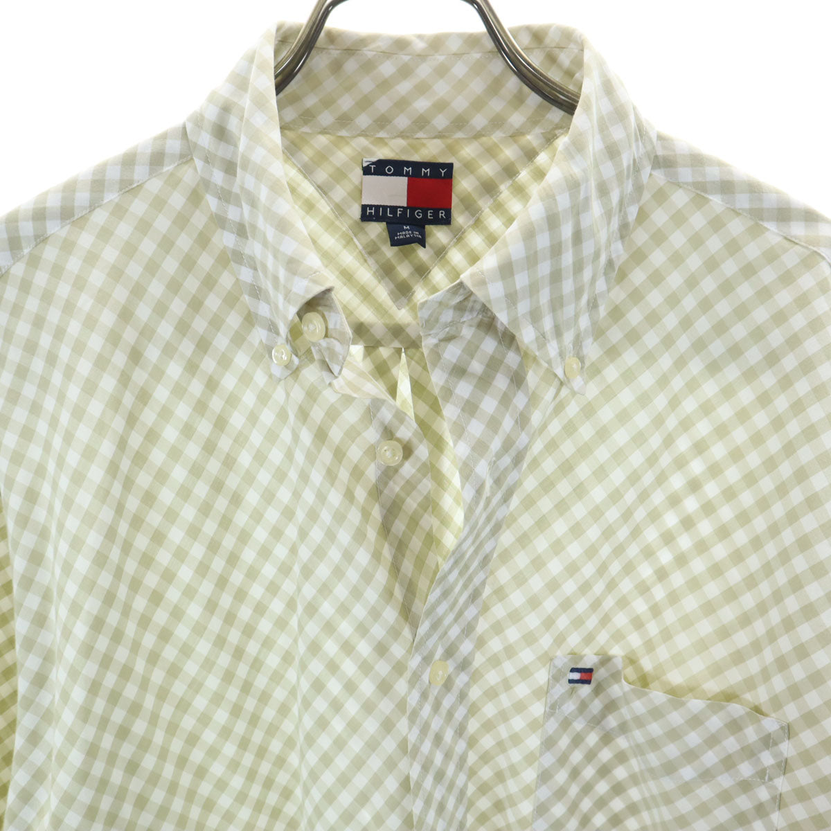 TOMMY HILFIGER トミーヒルフィガー 90s オールド フラッグタグ ギンガムチェック柄 長袖 ボタンダウンシャツ M ライトグリーン メンズ