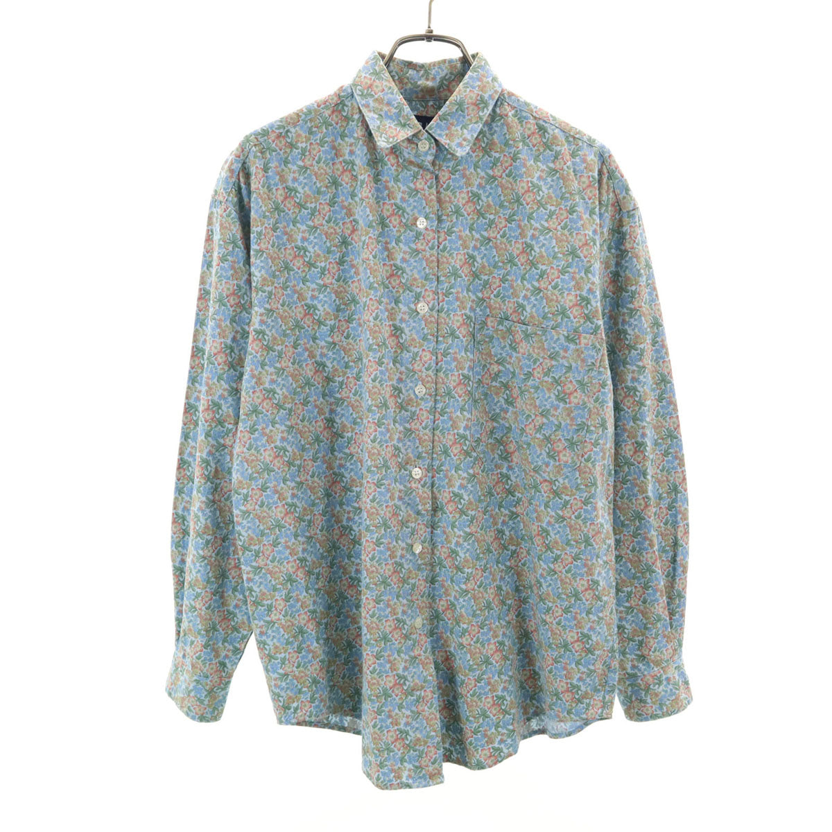 GAP ギャップ 90s オールド 紺タグ 花柄 長袖 コットンシャツ S ライトブルー レディース