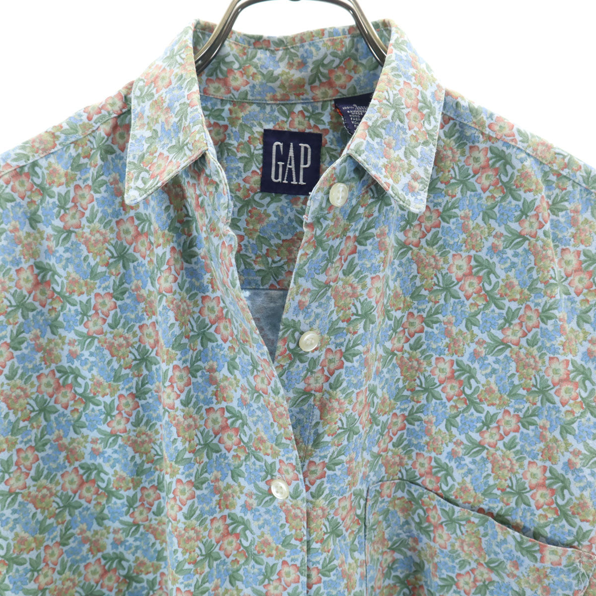 GAP ギャップ 90s オールド 紺タグ 花柄 長袖 コットンシャツ S ライトブルー レディース