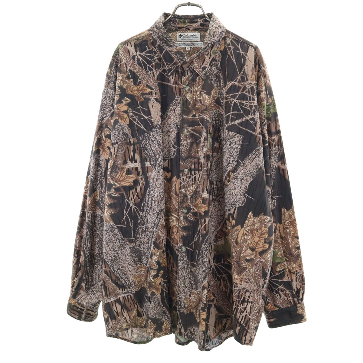 Columbia コロンビア 90s オールド リアルツリーカモ柄 長袖 コットンシャツ XXL ブラウン 裏地メッシュ アウトドア メンズ