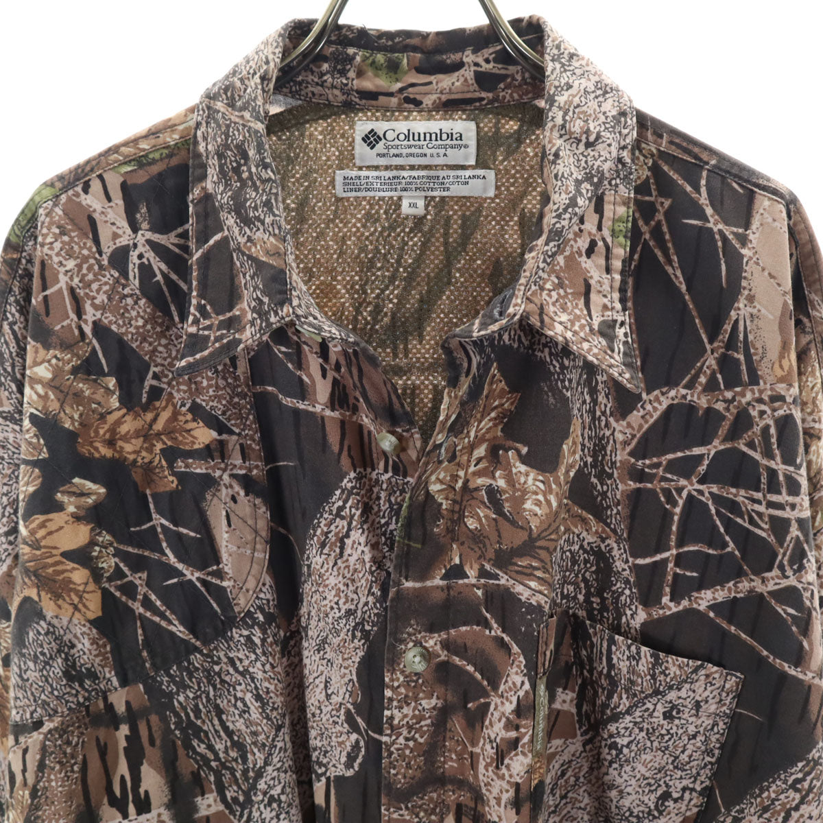 Columbia コロンビア 90s オールド リアルツリーカモ柄 長袖 コットンシャツ XXL ブラウン 裏地メッシュ アウトドア メンズ
