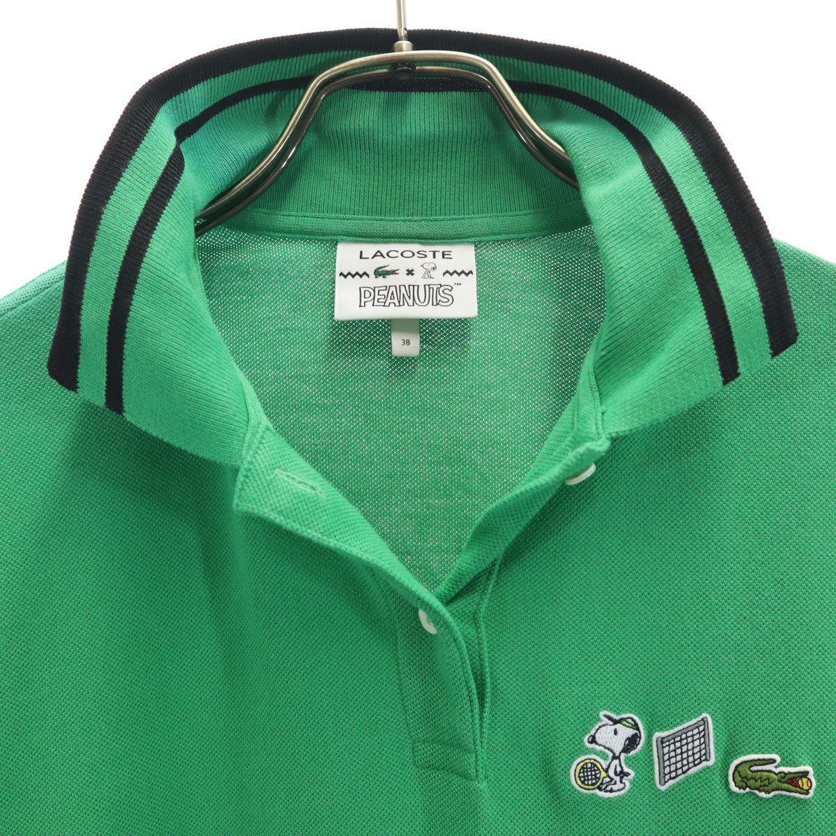 LACOSTE ラコステ PEANUTS ピーナッツ コラボ スヌーピー 半袖 ポロ ワンピース 38 グリーン SNOOPY レディース