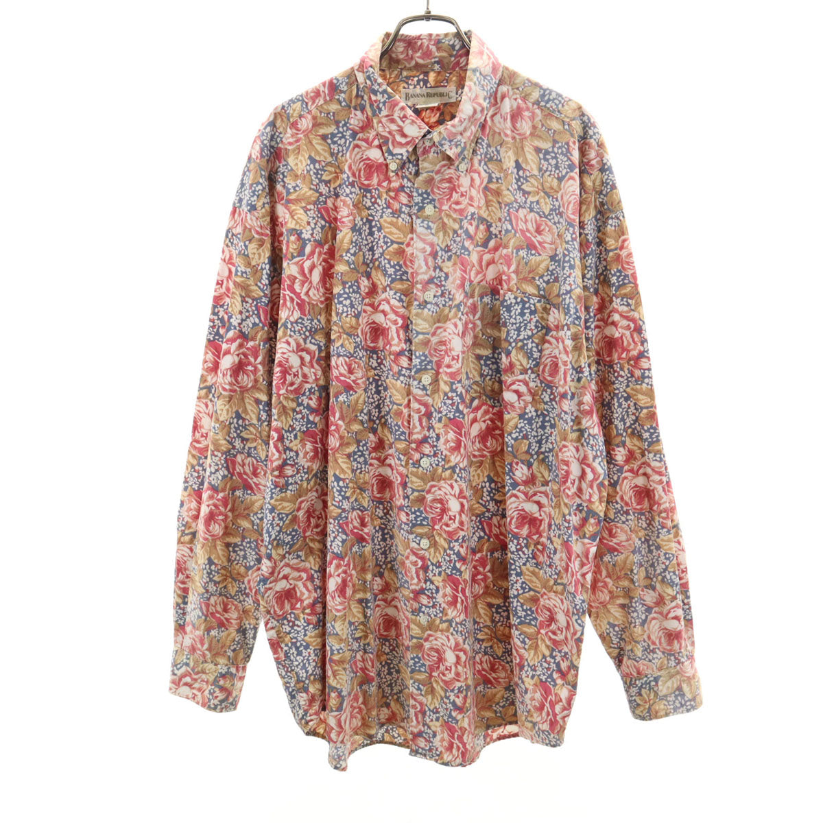 Banana Republic バナナリパブリック 80s 90s オールド 総柄 長袖 ハワイアン ボタンダウンシャツ XL レッド メンズ