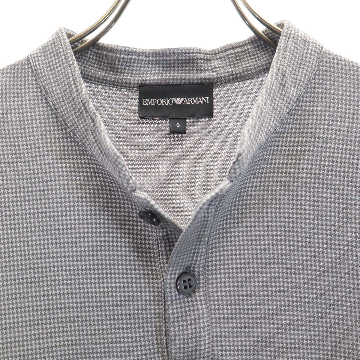 Emporio Armani エンポリオアルマーニ ハウンドトゥース柄 半袖 ヘンリーネック Tシャツ S グレー 千鳥格子 メンズ