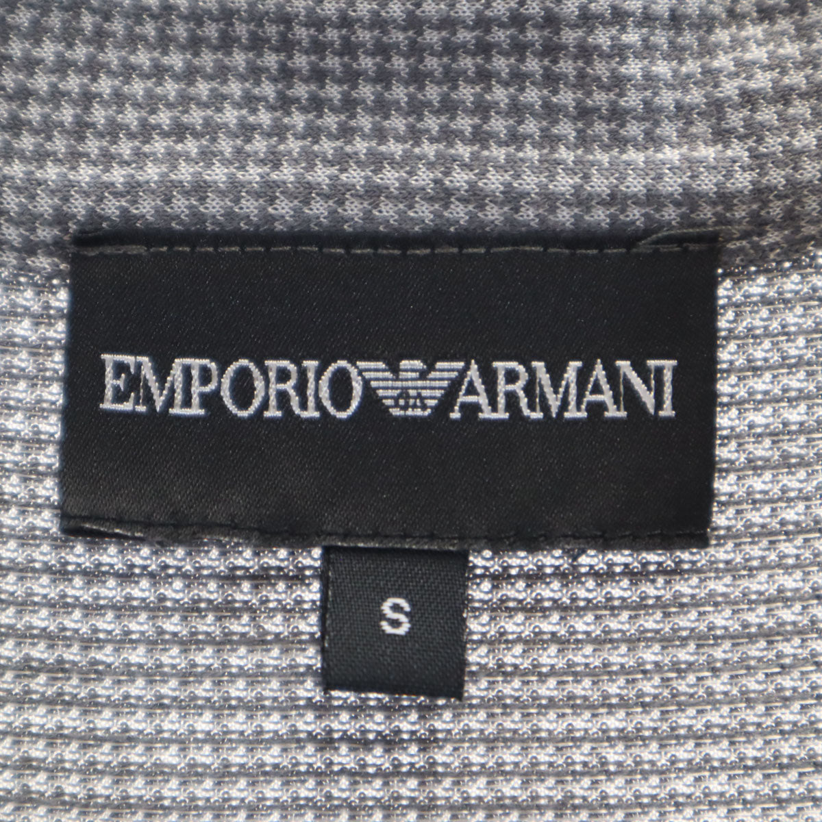 Emporio Armani エンポリオアルマーニ ハウンドトゥース柄 半袖 ヘンリーネック Tシャツ S グレー 千鳥格子 メンズ