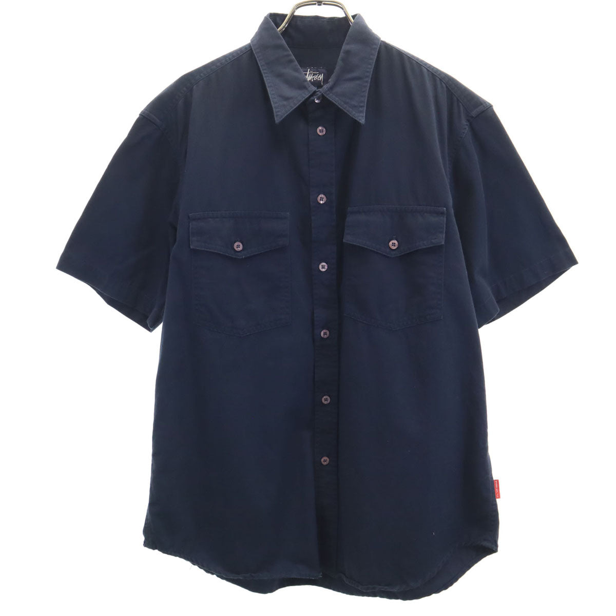 STUSSY ステューシー 90s USA製 オールド 紺タグ 半袖 ワークシャツ M ネイビー メンズ