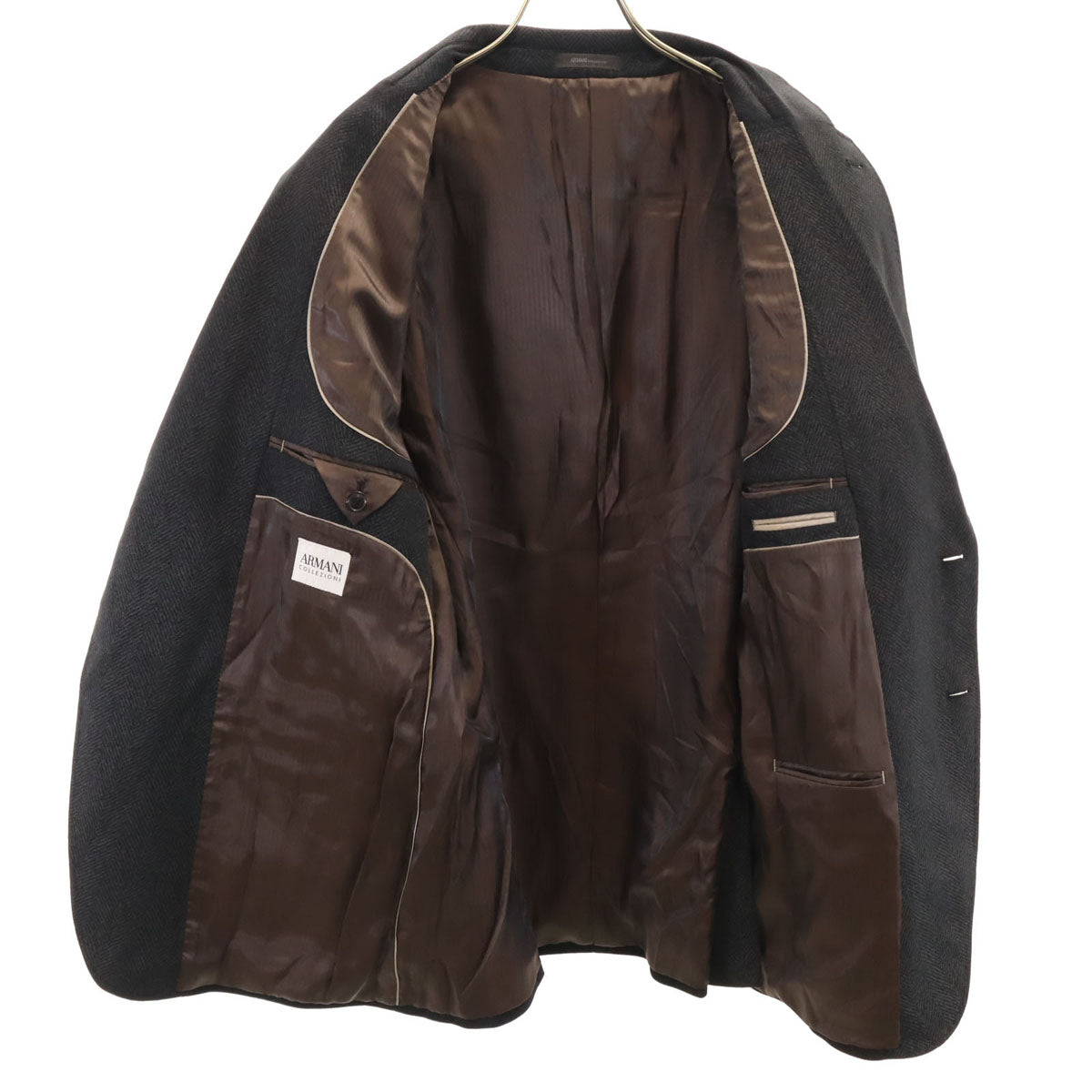 ARMANI COLLEZIONI アルマーニコレッツォーニ ヘリンボーン柄 テーラードジャケット 54 チャコールグレー メンズ
