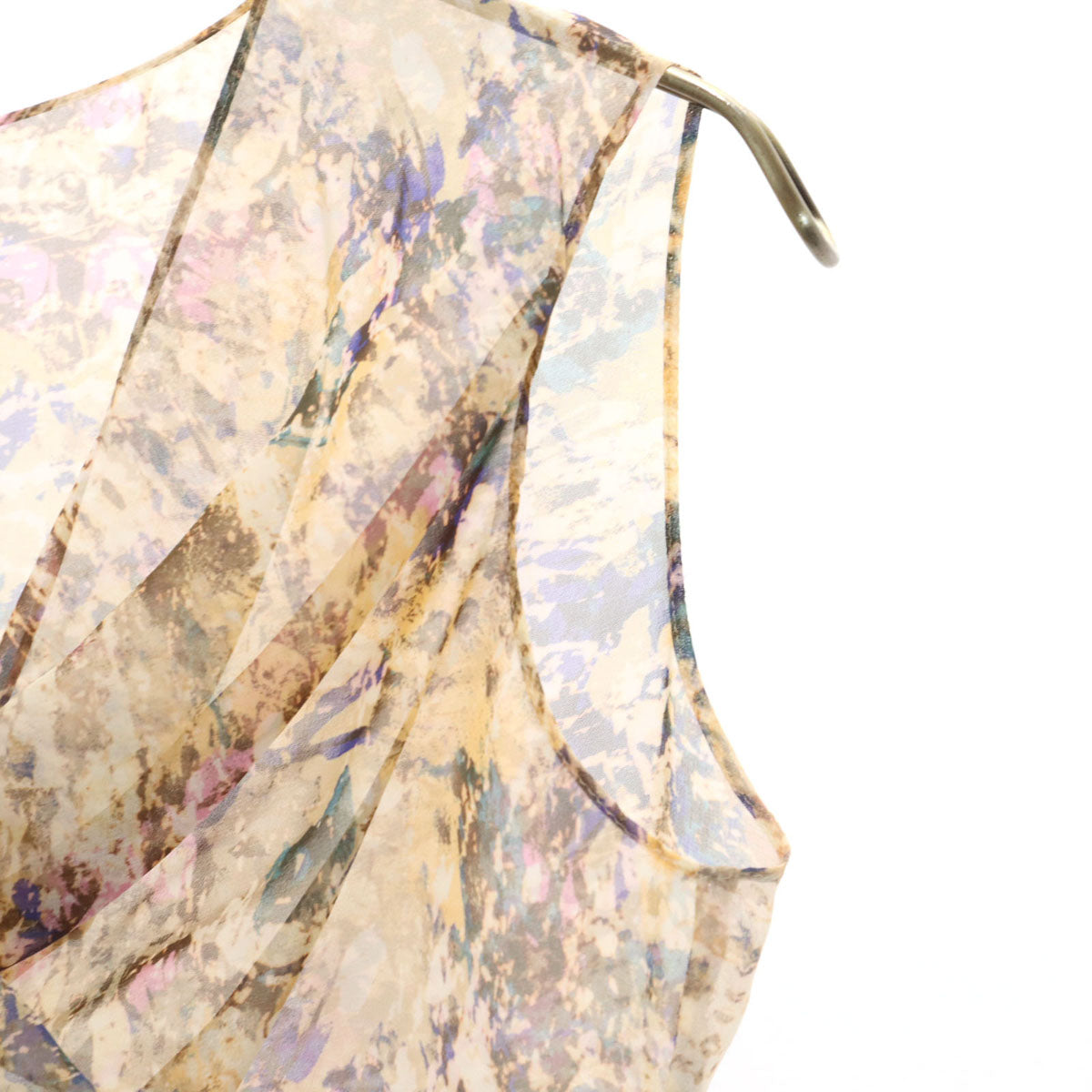 美品 ISSEY MIYAKE イッセイミヤケ 日本製 総柄 ノースリーブ シアー ブラウス 2 ベージュ シースルー レディース