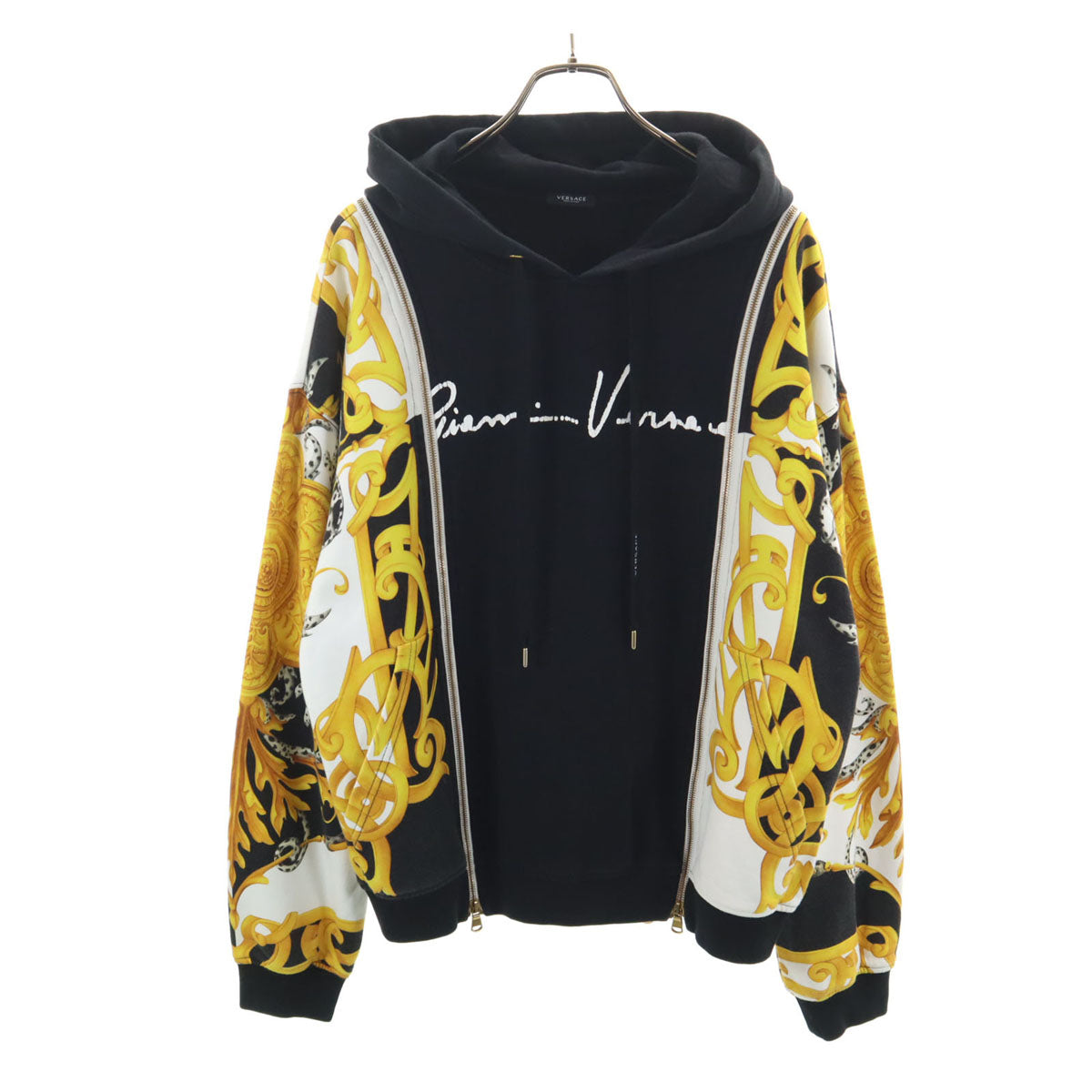 VERSACE ヴェルサーチ イタリア製 総柄 長袖 スウェットパーカー 36 ブラック レディース