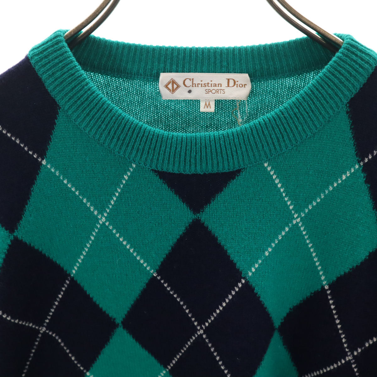 Christian Dior SPORTS クリスチャンディオールスポーツ 90s オールド アーガイル柄 長袖 ニット M グリーン セーター メンズ