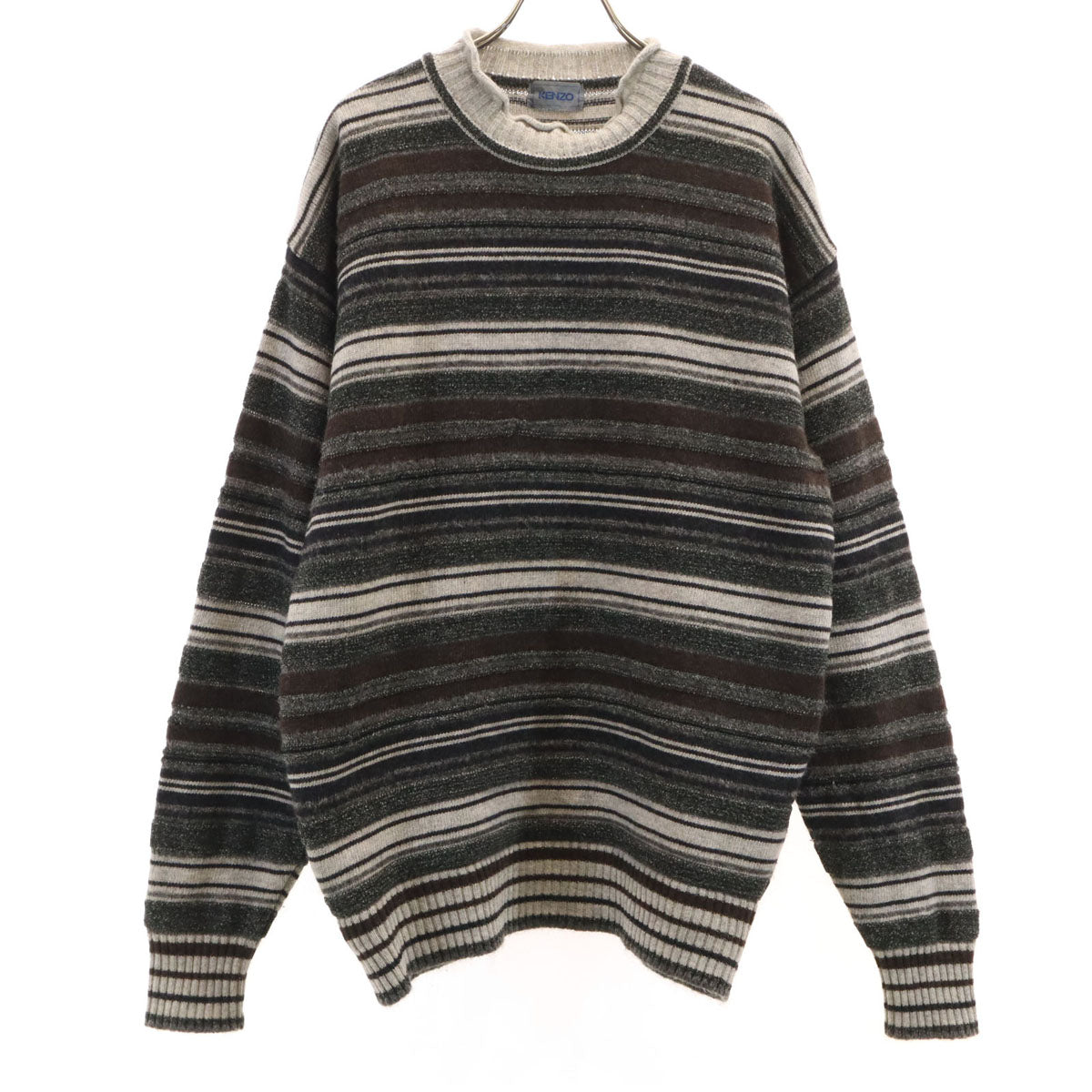 KENZO ケンゾー 90s オールド ボーダー柄 長袖 セーター F チャコールグレー ニット レディース