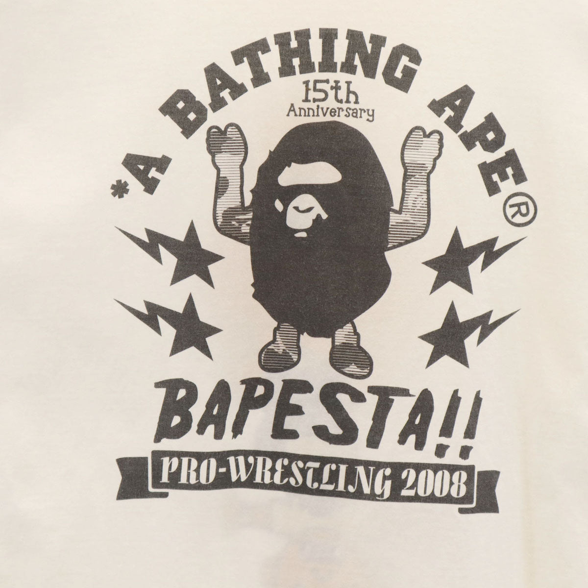 BAPE ベイプ 15周年記念 全日本プロレス 武藤敬司 コラボ 日本製 半袖 Tシャツ XL ホワイト アベイシングエイプ メンズ