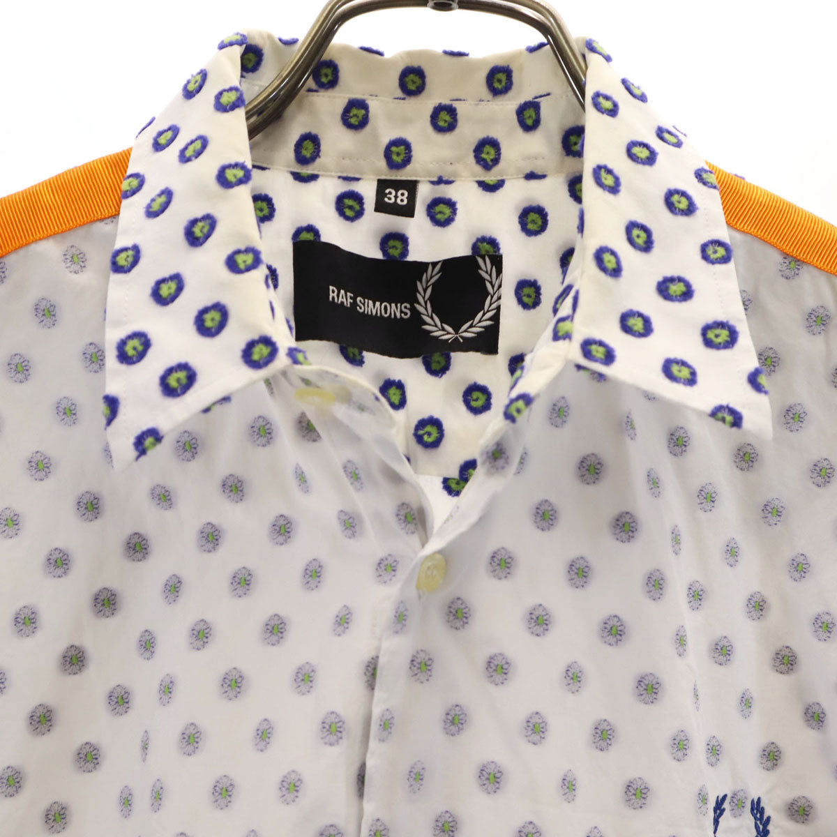 RAF SIMONS ラフシモンズ FRED PERRY フレッドペリー コラボ 総柄 半袖 シャツ 38 ホワイト リバースプリント メンズ