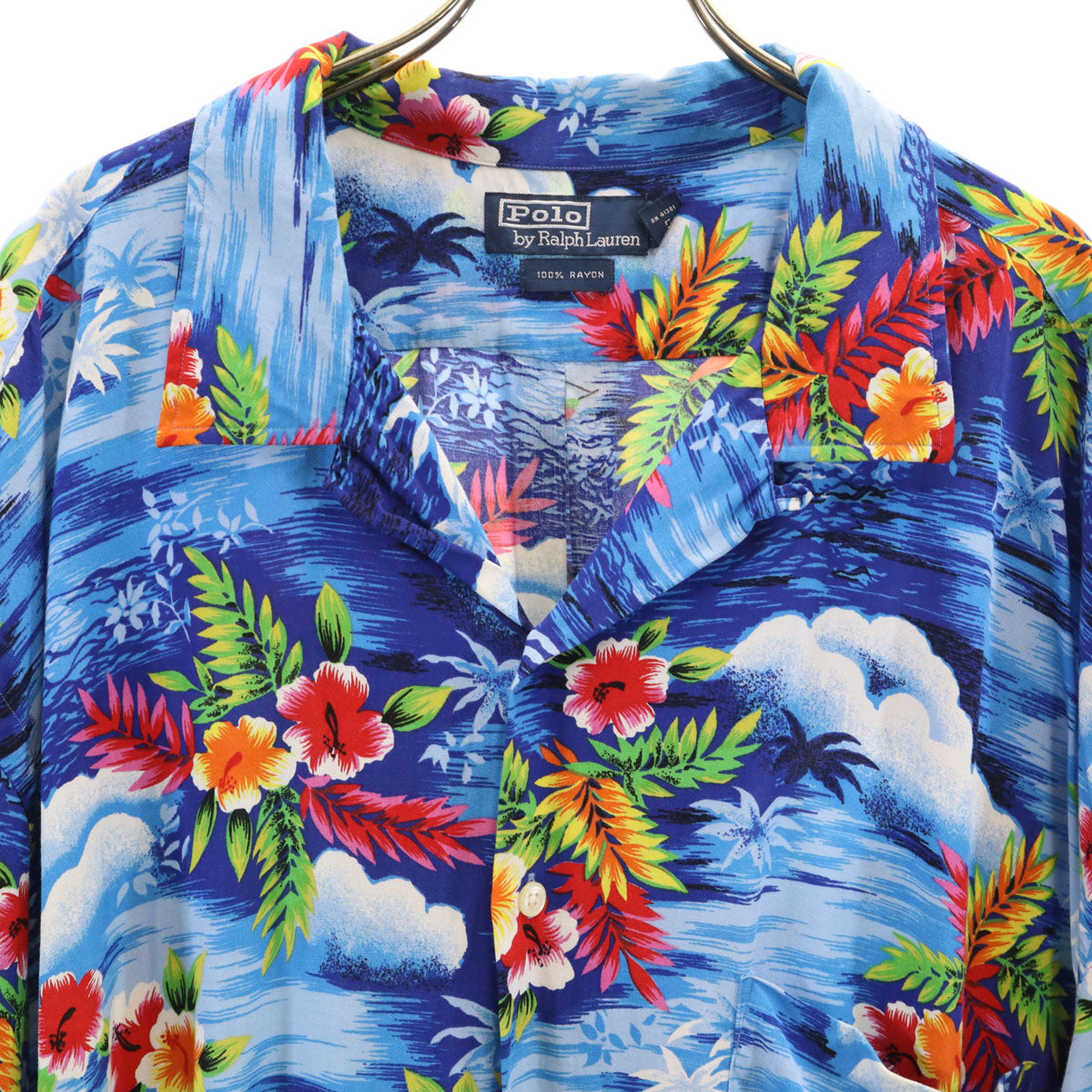 Polo by Ralph Lauren ポロバイラルフローレン ハイビスカス柄 半袖 アロハシャツ 3XLT ブルー ビッグサイズ メンズ