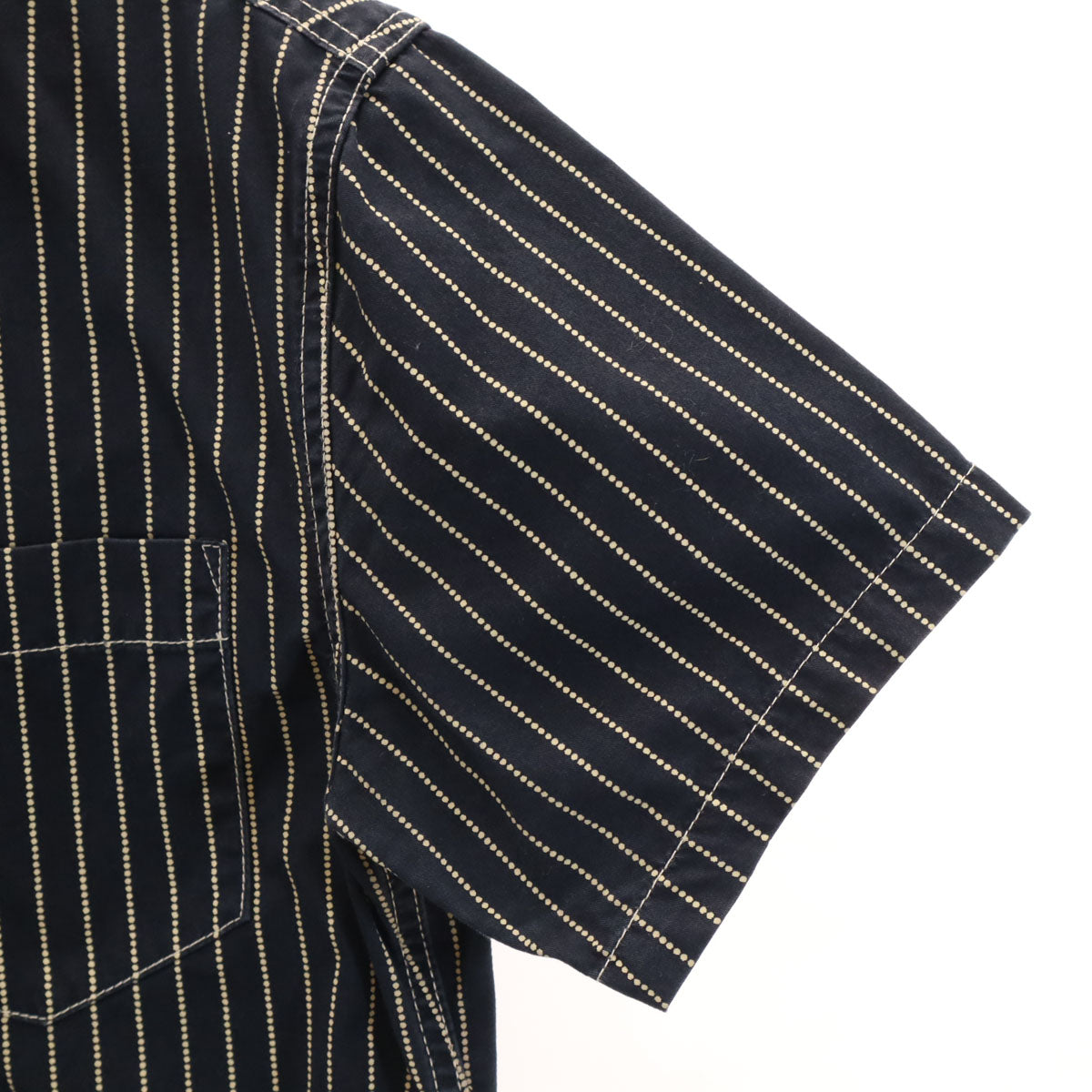 VANSON Cottons バンソンコットンズ ストライプ柄 半袖 ワークシャツ M 濃紺 メンズ