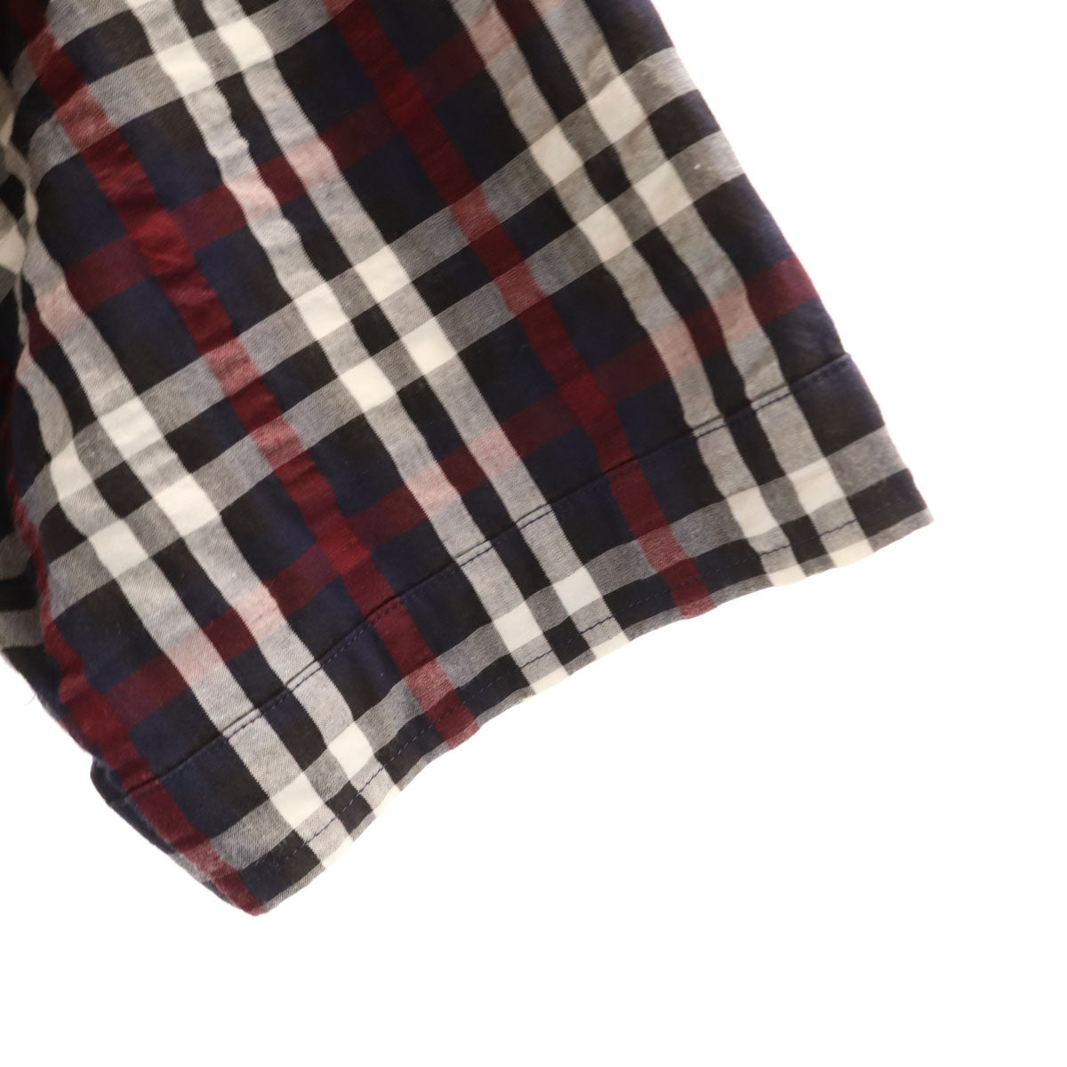 BURBERRY BLACK LABEL バーバリーブラックレーベル チェック柄 半袖 シアサッカー シャツ 2 ネイビー 三陽商会 メンズ