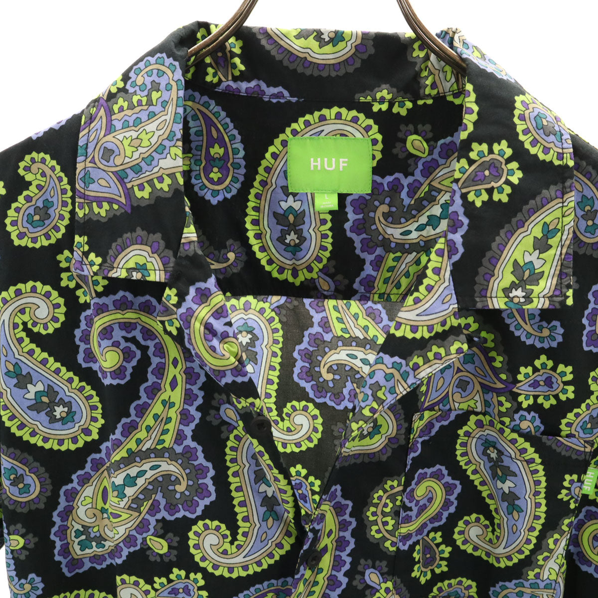 HUF ハフ ペイズリー柄 半袖 オープンカラーシャツ L ブラック メンズ