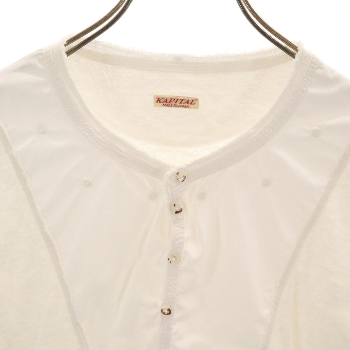 KAPITAL キャピタル 日本製 半袖 ヘンリーネック Tシャツ 4 ホワイト メンズ
