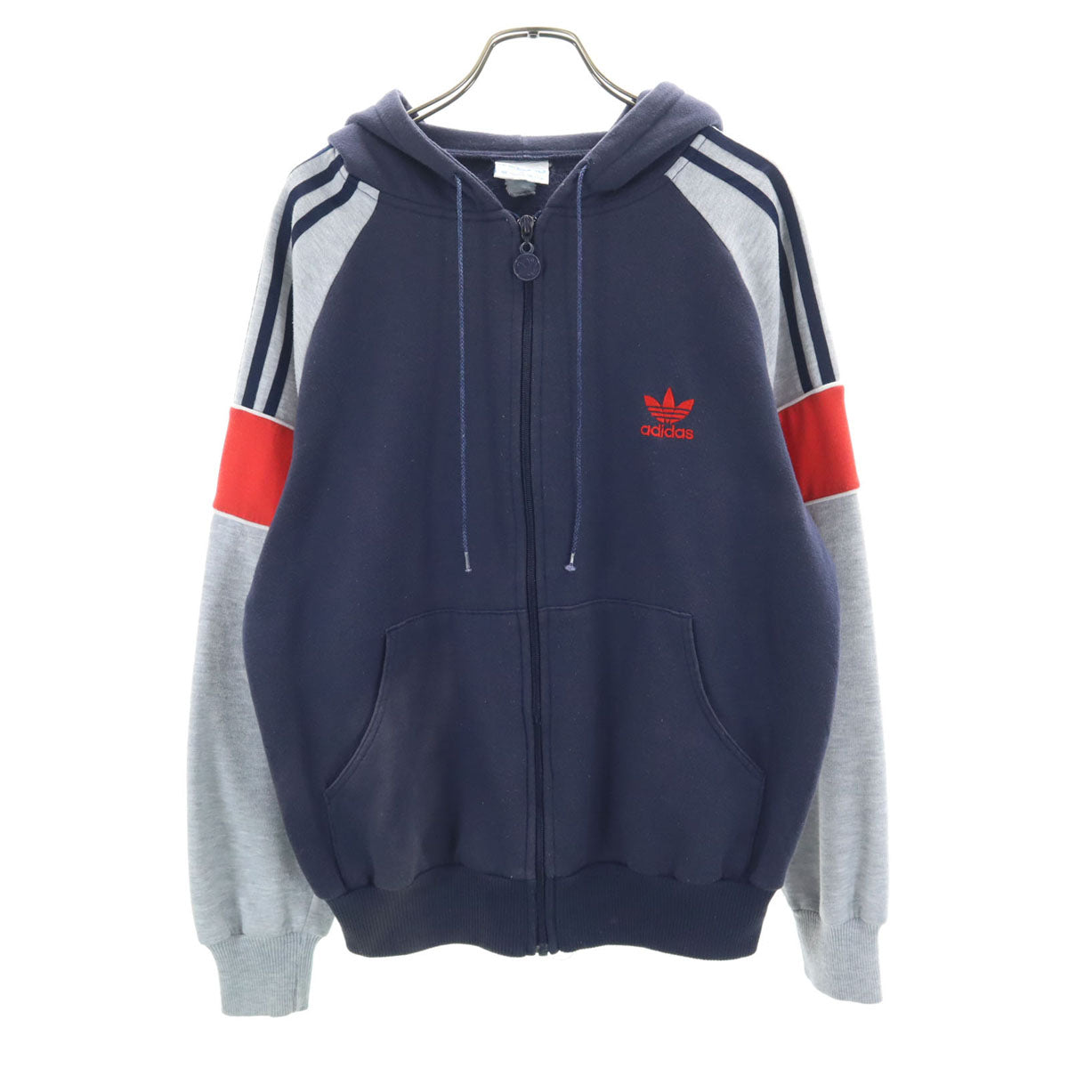 adidas アディダス 80s ヴィンテージ 台湾製 トレフォイルロゴ 長袖 ジップパーカー S グレー メンズ