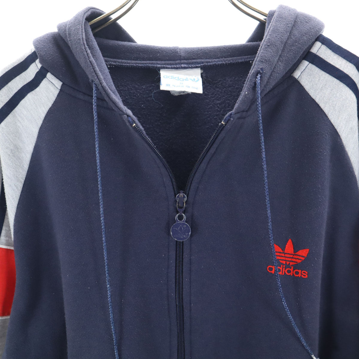 adidas アディダス 80s ヴィンテージ 台湾製 トレフォイルロゴ 長袖 ジップパーカー S グレー メンズ