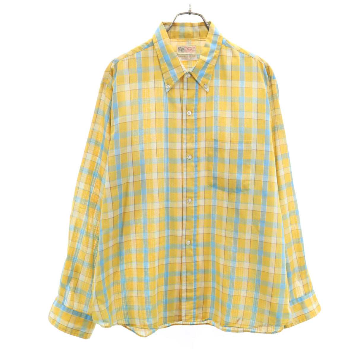 ユニバーシティ ホール 60s ヴィンテージ チェック柄 長袖 ボタンダウンシャツ L イエロー メンズ