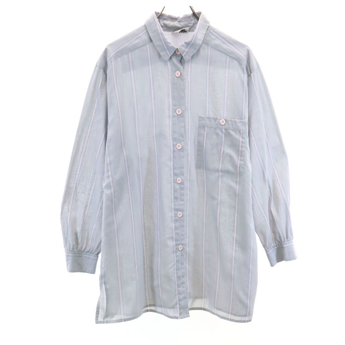 シアジェームス 80s ヴィンテージ USA製 ストライプ柄 長袖 シャツ ライトブルー レディース