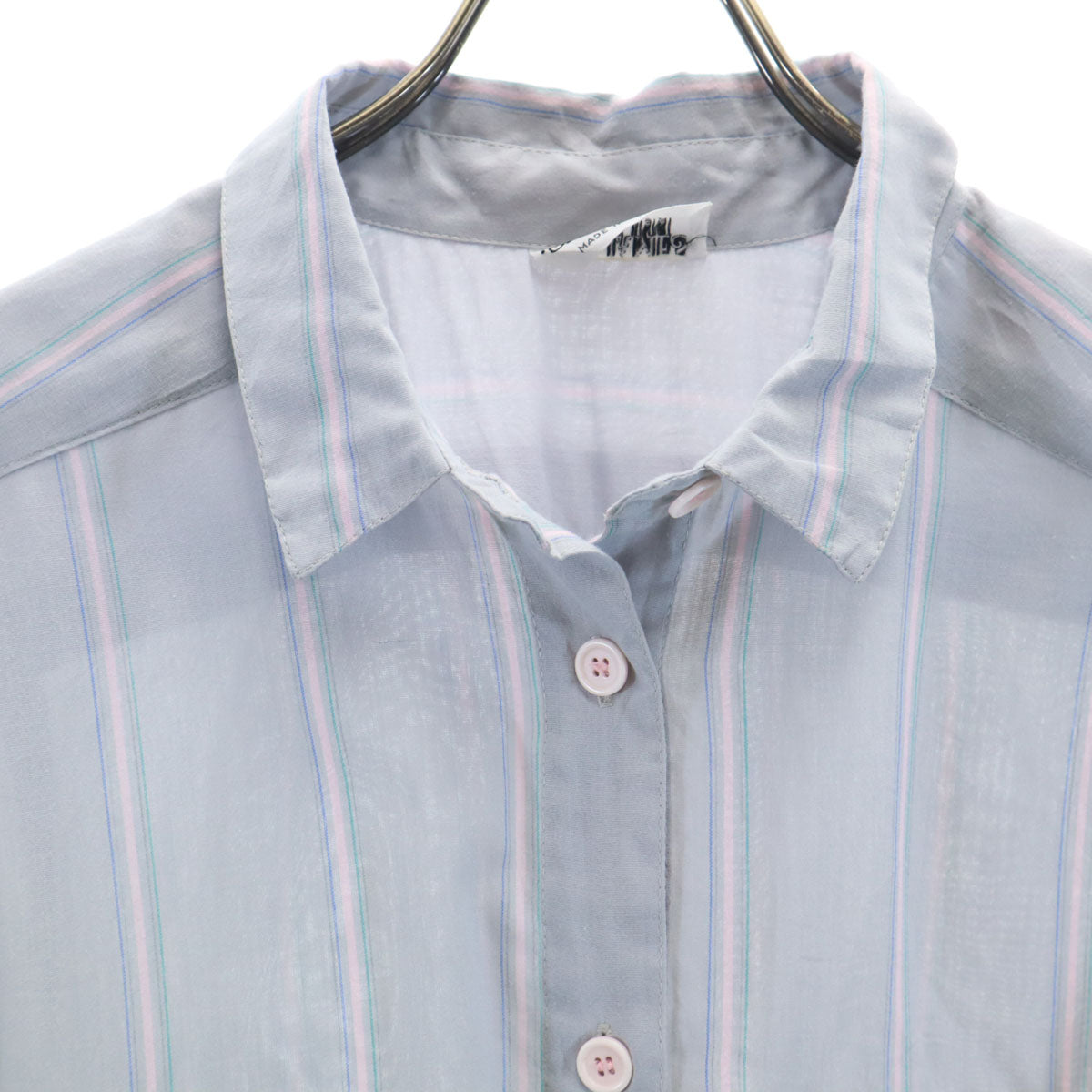 シアジェームス 80s ヴィンテージ USA製 ストライプ柄 長袖 シャツ ライトブルー レディース