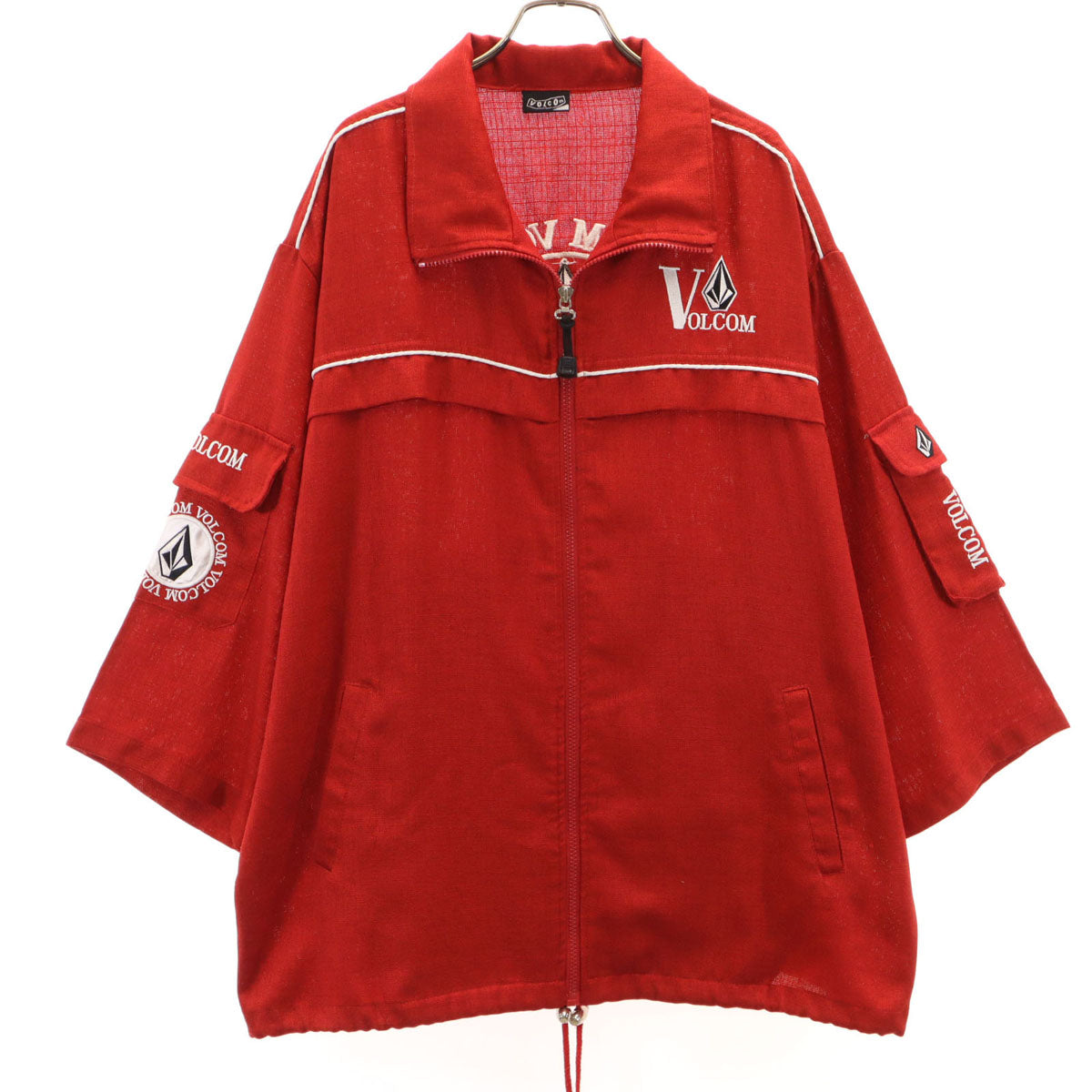 VOLCOM ボルコム 韓国製 リネンブレンド バック刺繍 7分袖 ジップジャケット レッド メンズ