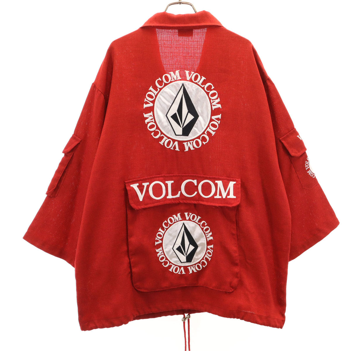 VOLCOM ボルコム 韓国製 リネンブレンド バック刺繍 7分袖 ジップジャケット レッド メンズ