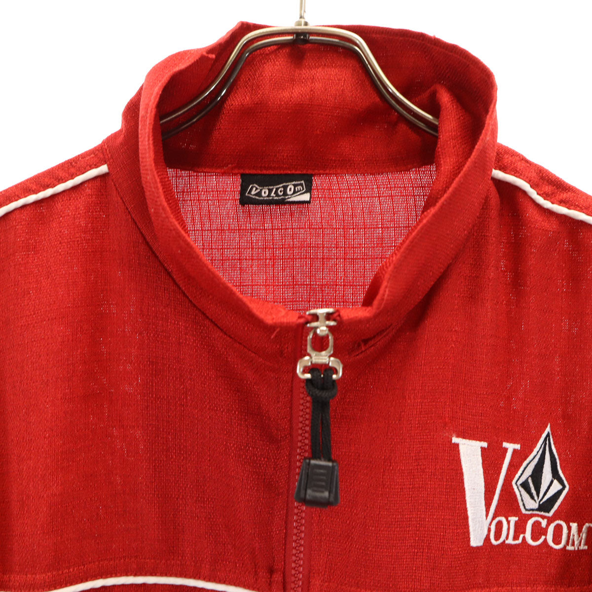 VOLCOM ボルコム 韓国製 リネンブレンド バック刺繍 7分袖 ジップジャケット レッド メンズ