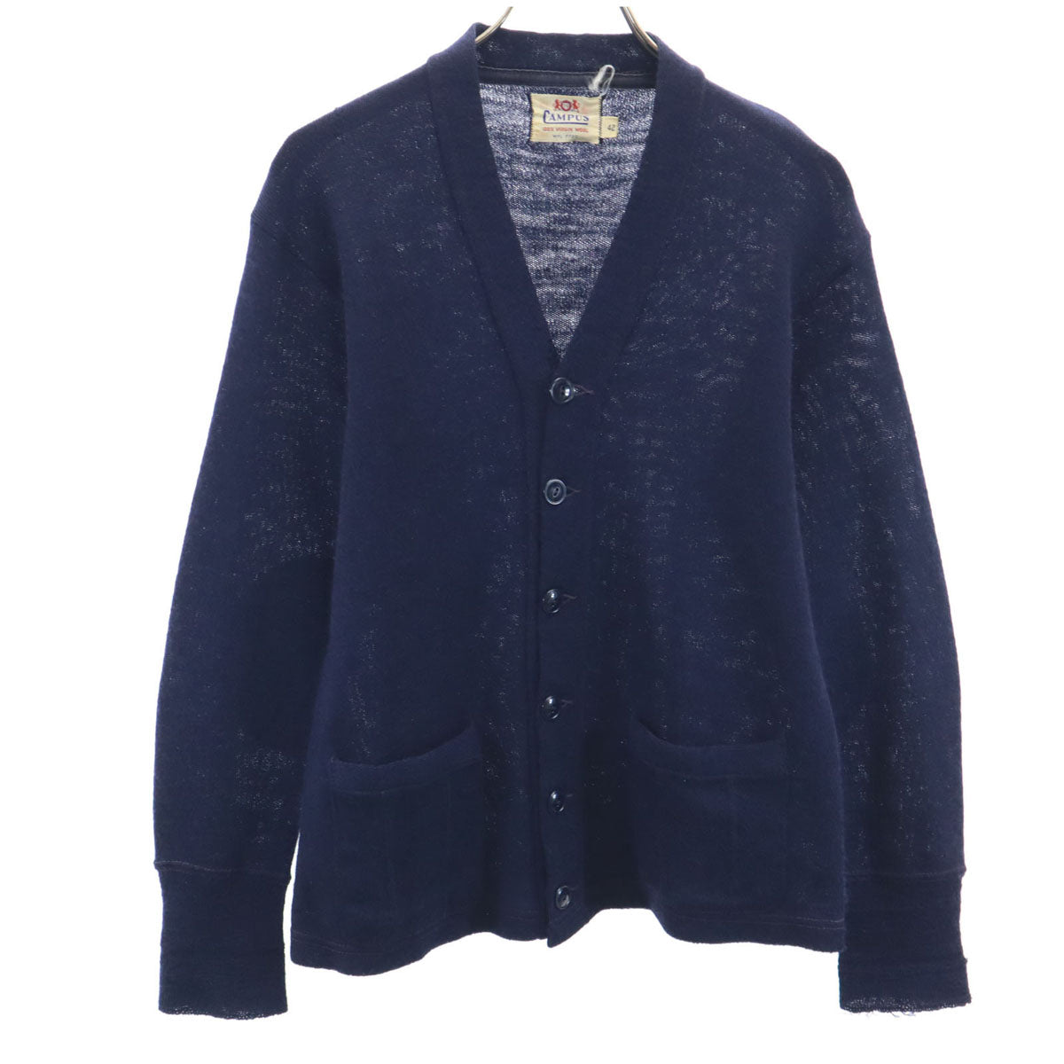 CAMPUS キャンパス 50s ヴィンテージ ウールブレンド 長袖 カーディガン 42 ネイビー メンズ