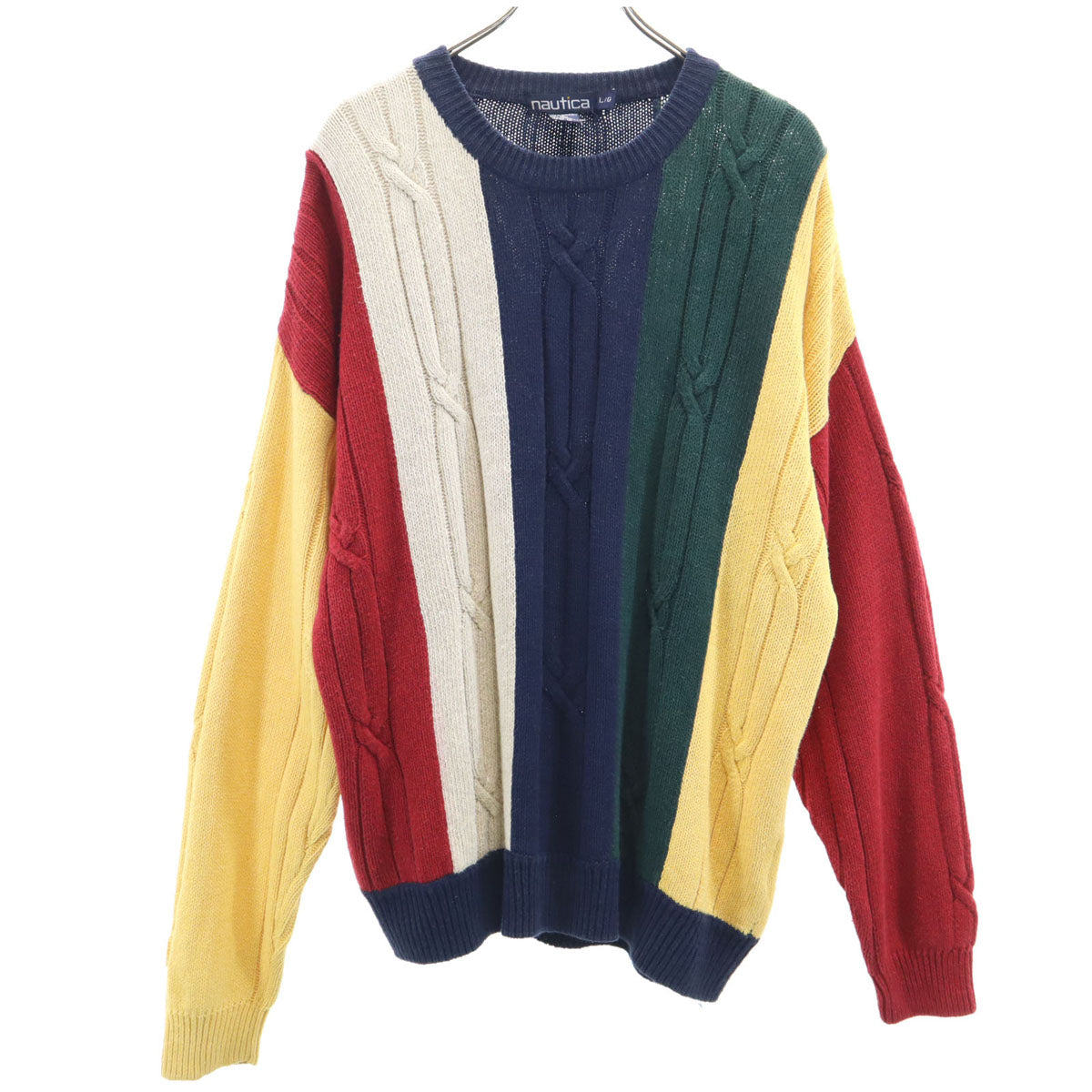 NAUTICA COMPETITION ノーティカ コンペティション 90s オールド リネンブレンド ストライプ柄 長袖 ニット L メンズ