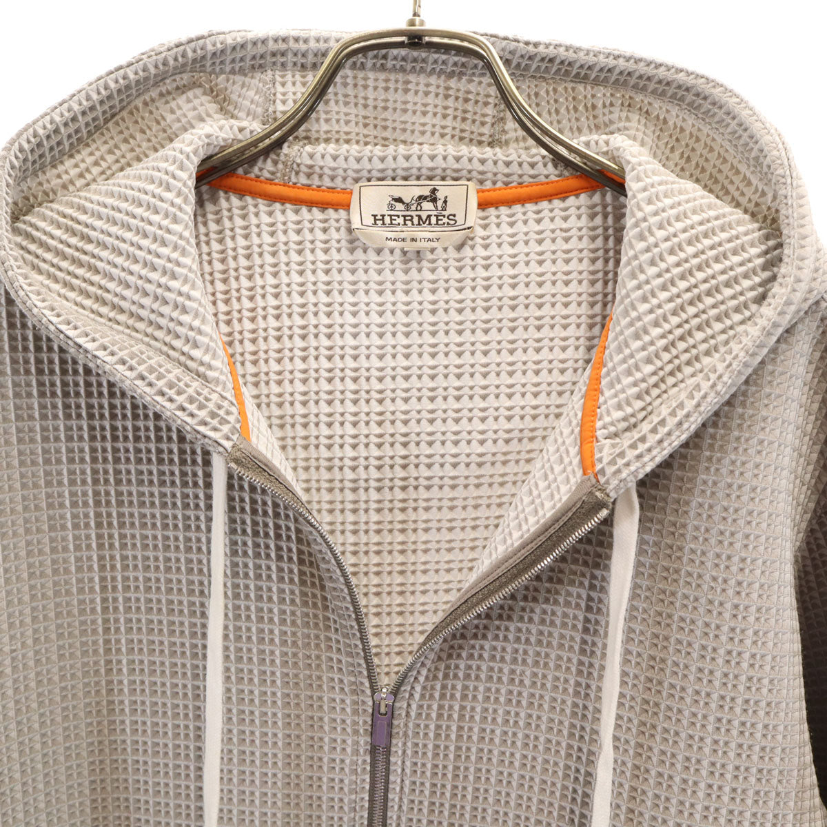 HERMES エルメス イタリア製 長袖 ワッフル地 ジップパーカー S グレー メンズ